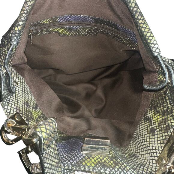 Danier Genuine Leather Python Print Satchel Crossbody Bag Gray Purple - Picture 10 of 15